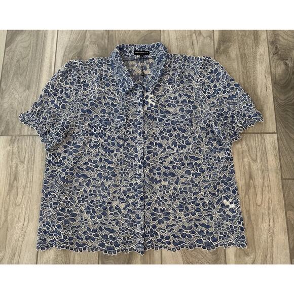 Generation Love Maude Mina Lace Short Sleeve Open Floral Sz XXL Blue White NWT - Picture 1 of 11